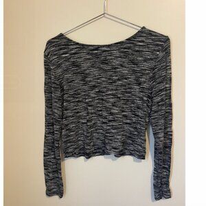 DIVIDED by H&M Navy Blue & White Space Dye Long Sleeve Cropped Top - Size L